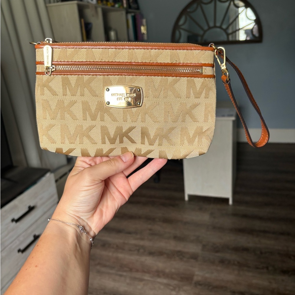 Michael Kors Beige Monogram Wristlet